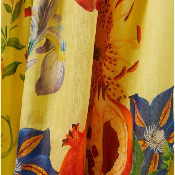 Women Halter Midi Dress Size L Deep Neckline Sleeveles Floral Yellow Lemon Linen - Picture 13 of 16